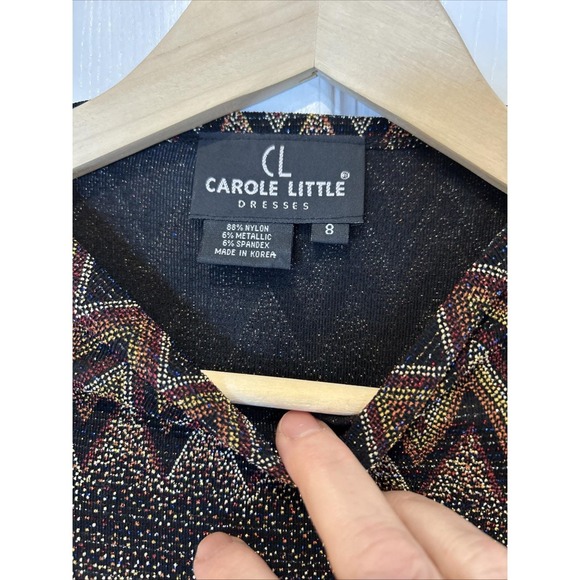 Vtg Carole Little Womens Top Black 8 Funnel Neck Knit Chevron Metallic Boho - Picture 3 of 6